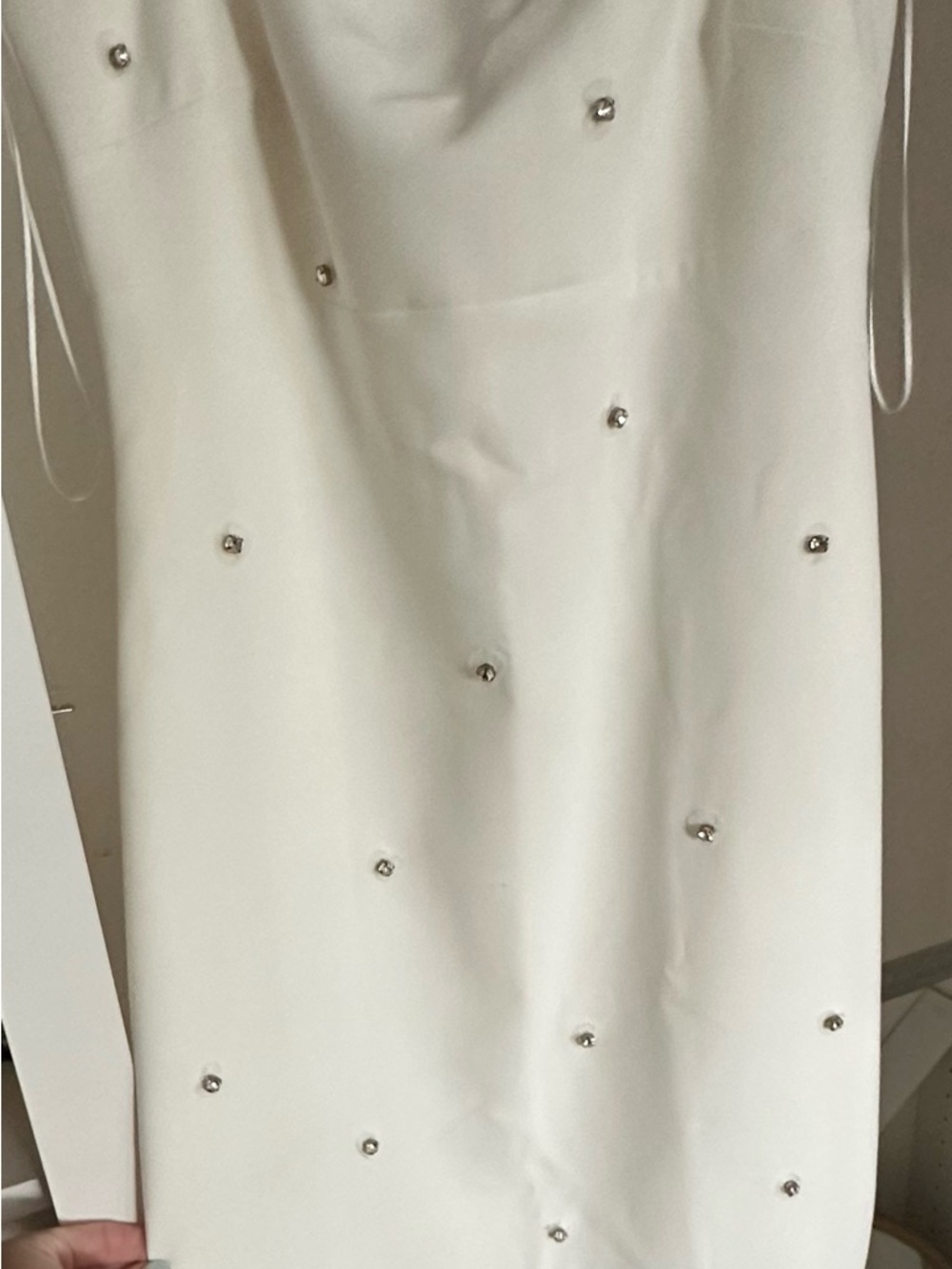 Likely White Strapless Feather-Hem Midi Dress with Crystal Accents - Picture 5 of 6